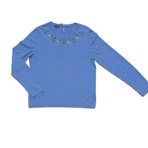 Talbots Nautical Embroidered Sweater Womens Size M Blue Long Sleeve